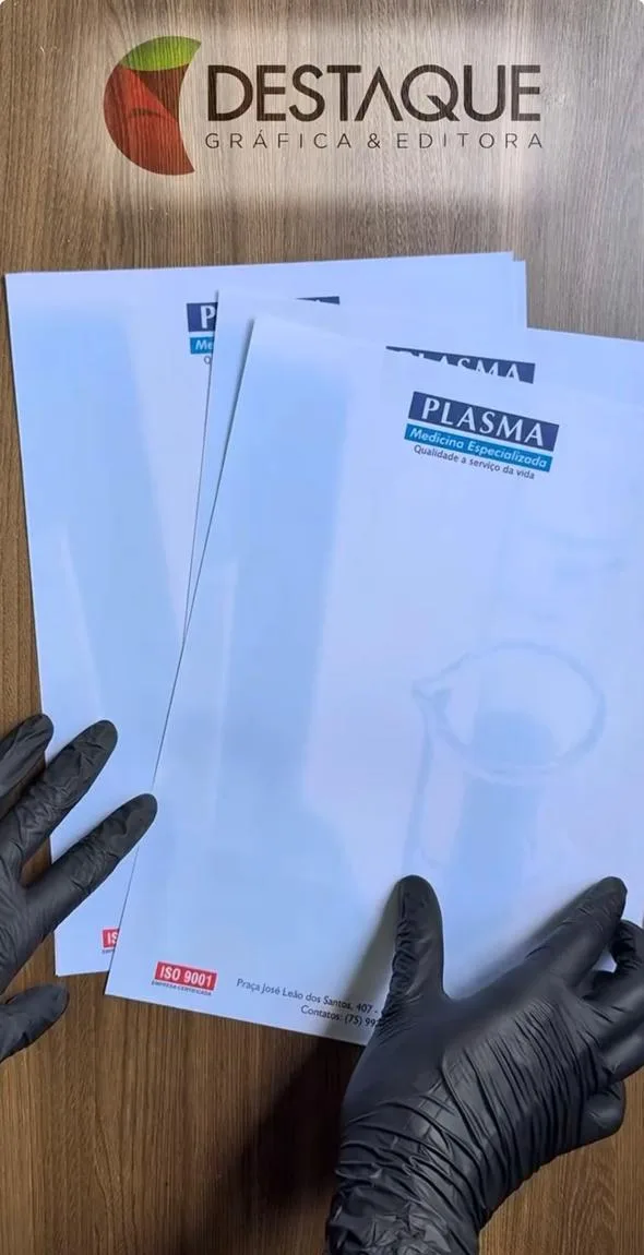 Papel timbrado impresso pela Destaque para a Plasma Medicina Especializada